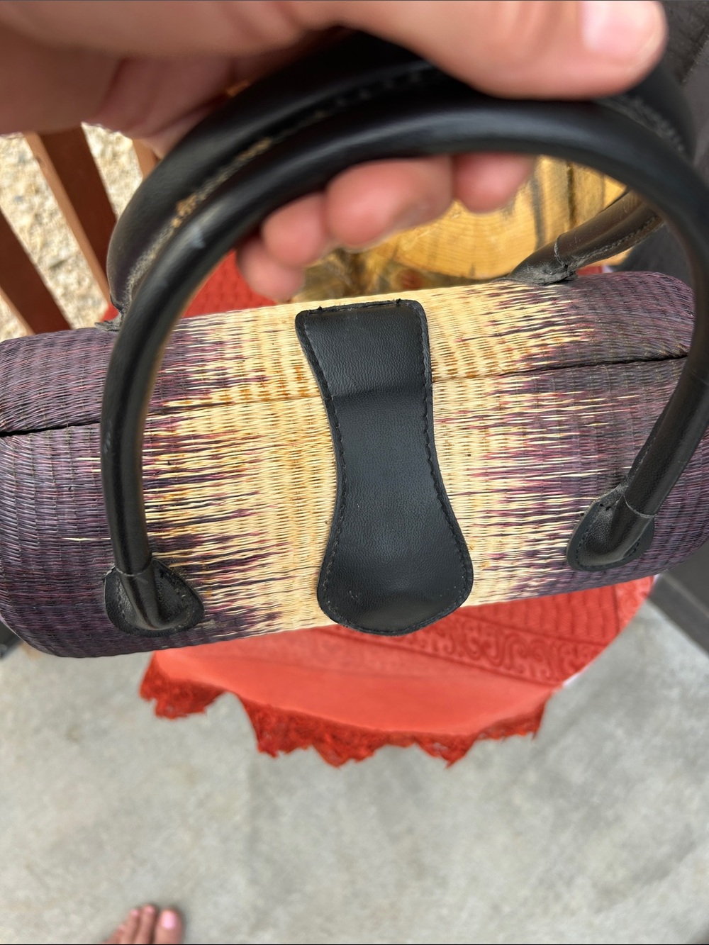 Woven Gradient Barrel Handbag in Purple and Cream - Picture 7 of 12